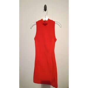 Parker Women's Red Pink Stretch Ribbed Fitted Sleeveless Dress Size Small